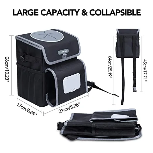 ITEM# 0054   All-in-One Cute Car Trash Can with 2 Removable Leakproof Interior Liners, Adjustable Tissue Holder & Straps