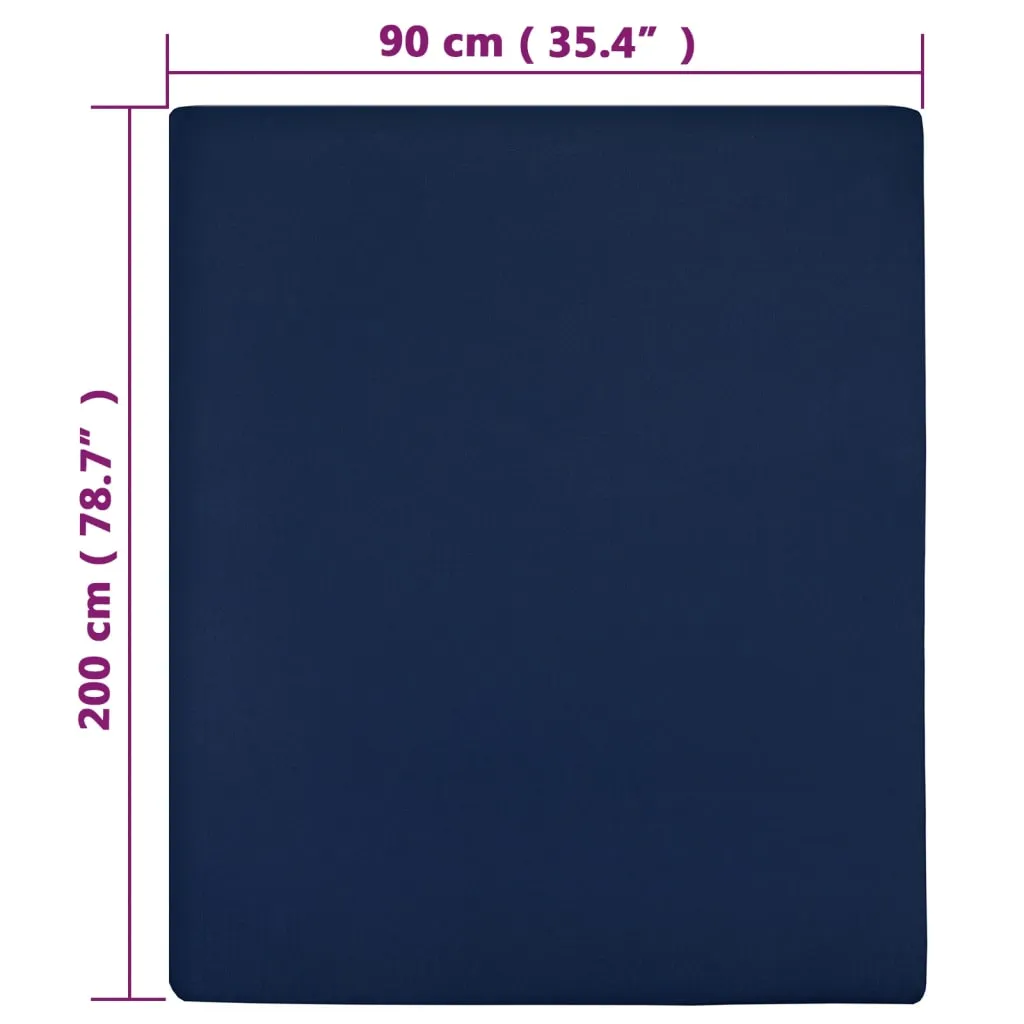 Jersey Fitted Sheets 2 pcs Navy Blue 90x200 cm Cotton