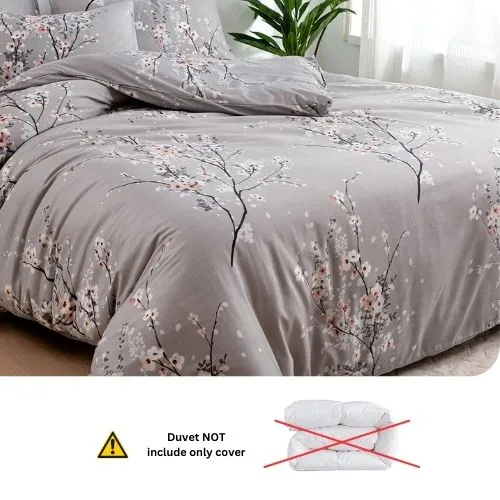 King size 6 piece duvet cover set gray plum blossom bedding set.