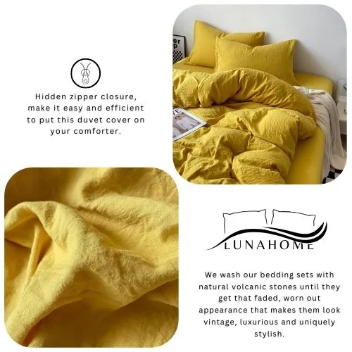 King size 6 Pieces bedding Set, Washable Cotton Yellow Color.