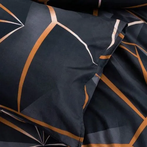 King Size 6 pieces, Black with Brown Geometric Design Duvet cover set.