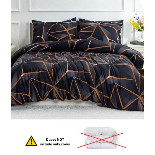 King Size 6 pieces, Black with Brown Geometric Design Duvet cover set.