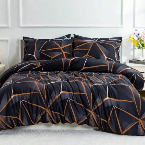 King Size 6 pieces, Black with Brown Geometric Design Duvet cover set.