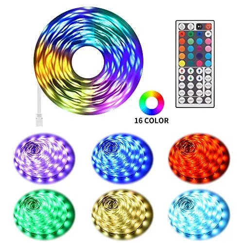 KSIPZE RGB Led Strip Lights 50ft Color Changing with 44 Key Remote Kit for Room Bedroom Kitchen Home Indoor