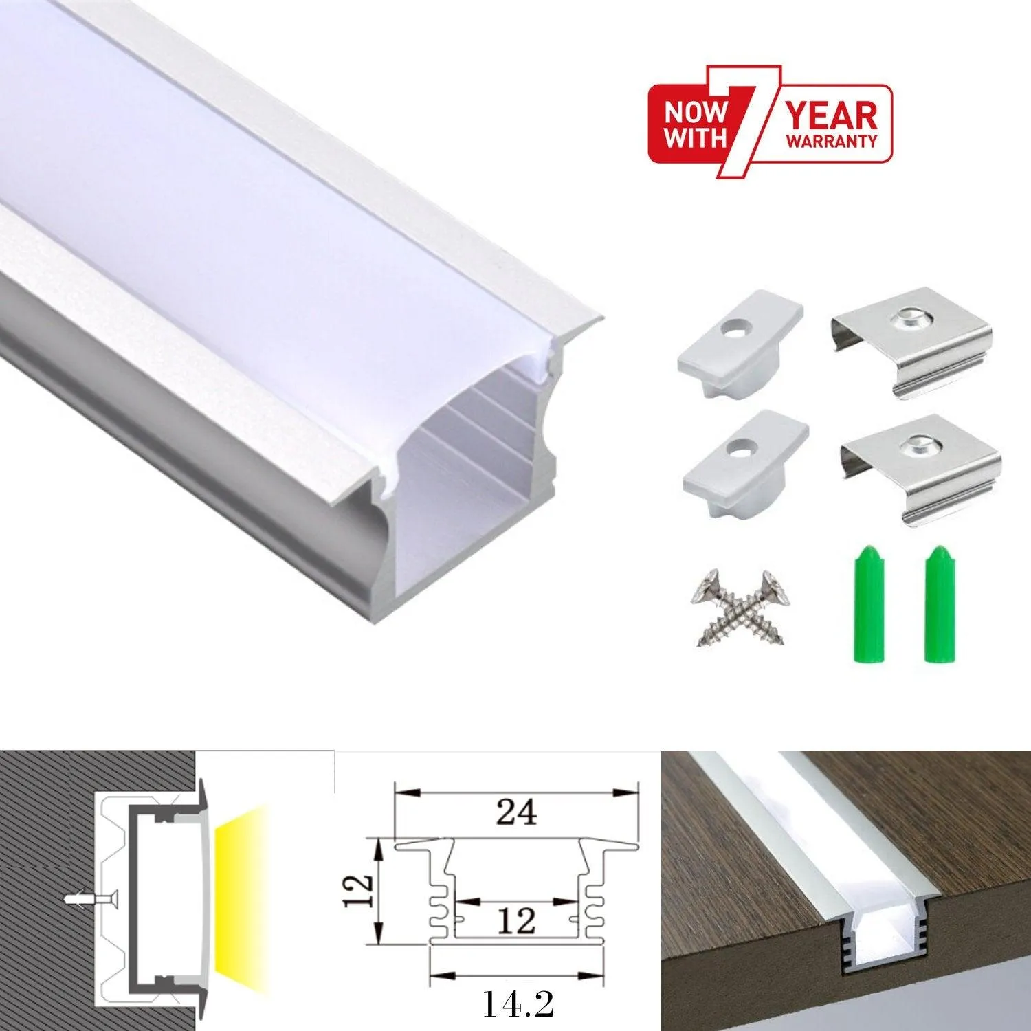 LED Strip Light Aluminium Recessed Profile Milky Cover Cabinet LED Channel