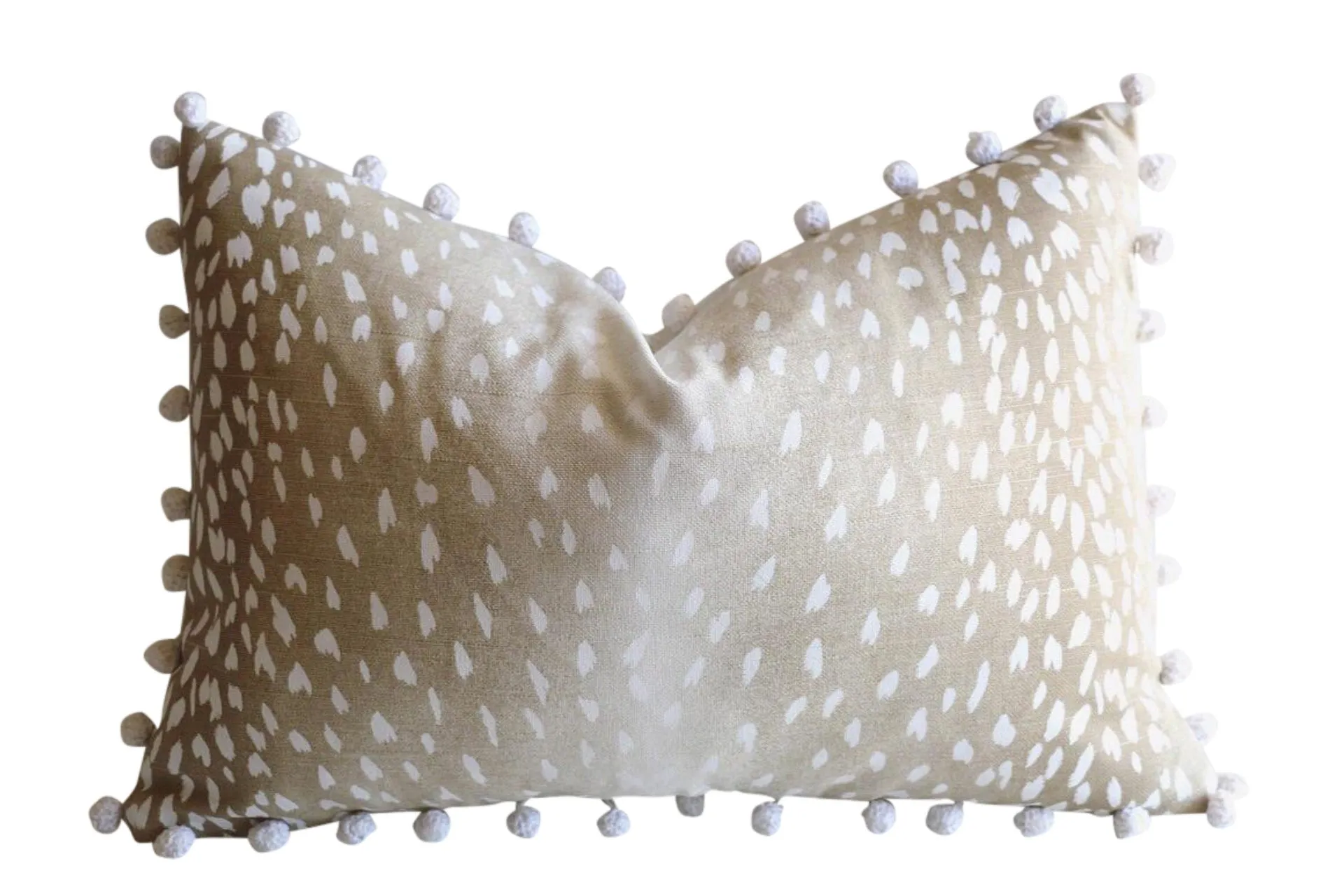 Linen Fawn Pillow Cover / Available in 10 sizes, Pom pom Trim Option