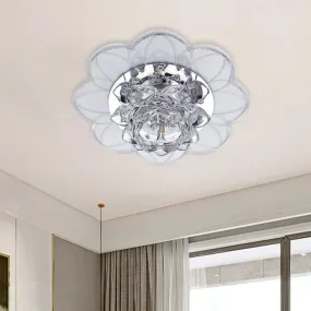 Lotus Crystal LED Ceiling Flush Mount for Hallways with Modern Blooming Design