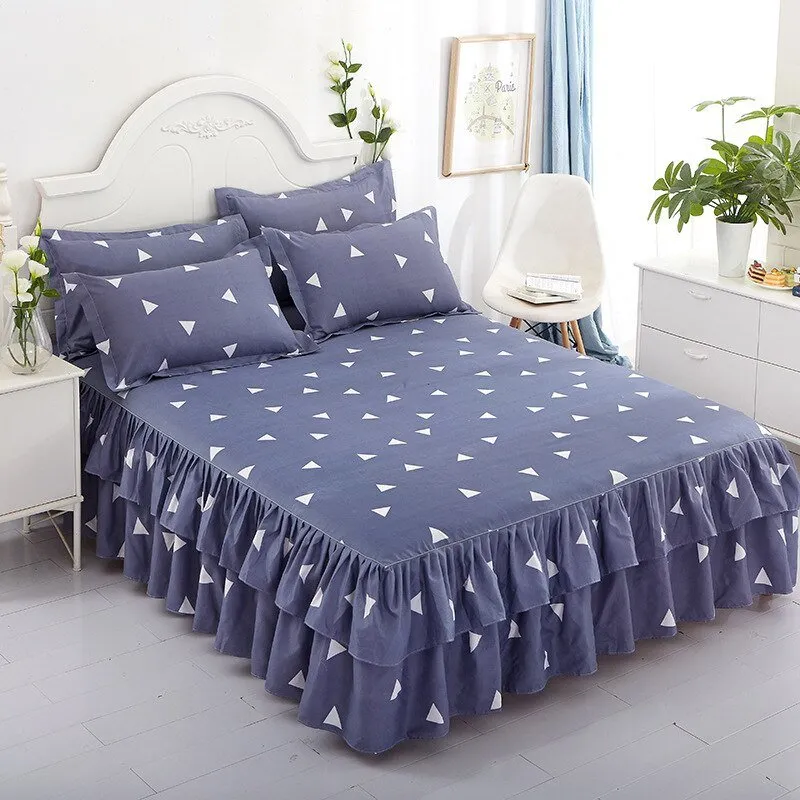 Lotus Leaf Non-slip Bed Skirt with Flowers Bed Sheet