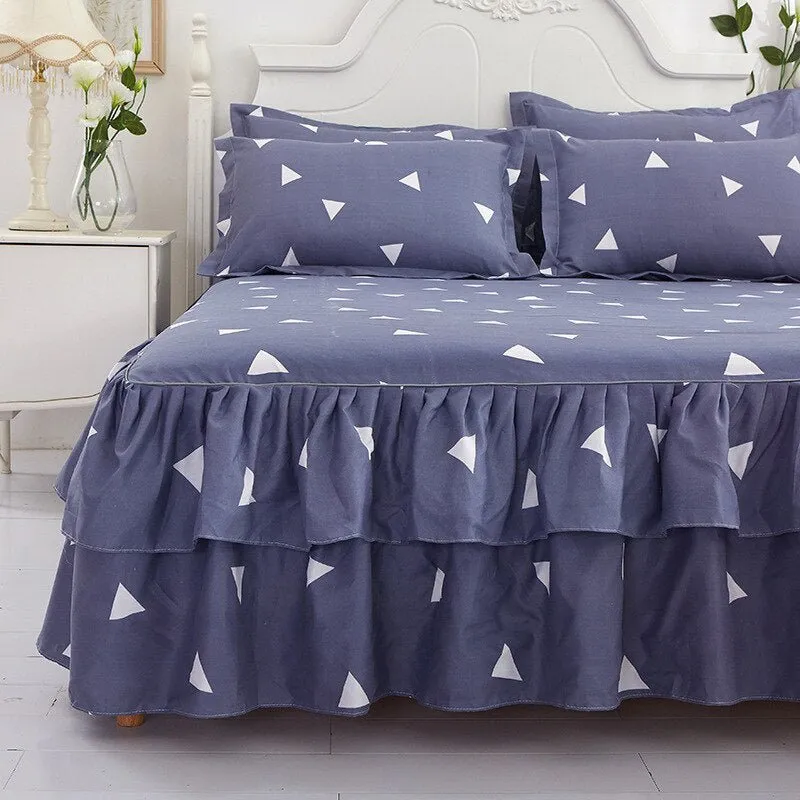 Lotus Leaf Non-slip Bed Skirt with Flowers Bed Sheet