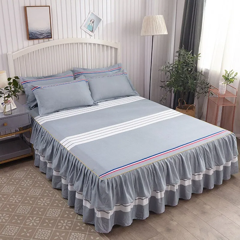 Lotus Leaf Non-slip Bed Skirt with Flowers Bed Sheet