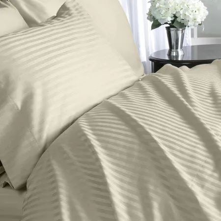 Luxury 600 Thread 100% Egyptian Cotton Full Sheet Set Striped In Beige