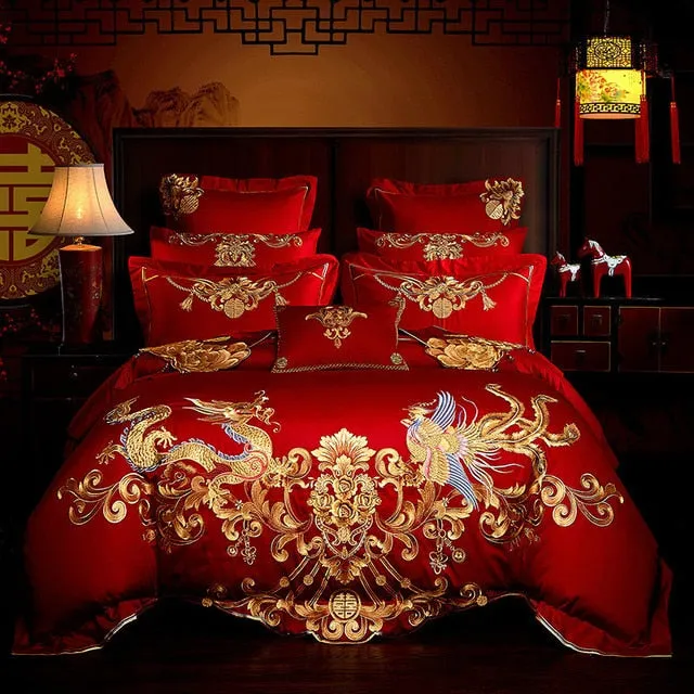 Luxury Phoenix Embroidery Bedding Set