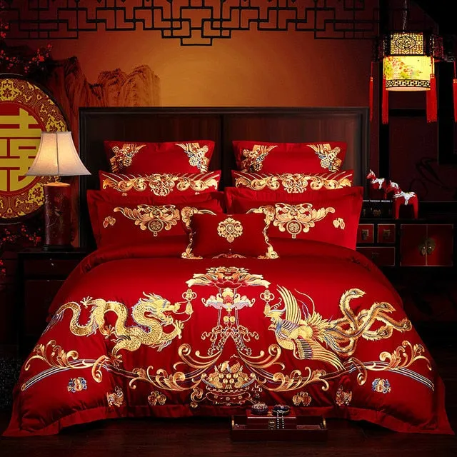 Luxury Phoenix Embroidery Bedding Set