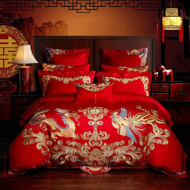 Luxury Phoenix Embroidery Bedding Set