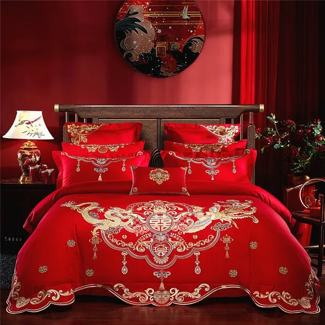 Luxury Phoenix Embroidery Bedding Set