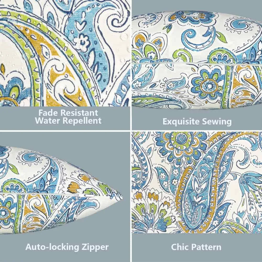 LVTXIII Outdoor Lumbar Pillow Covers 12''x20'' Light Paisley (Set Of 2)