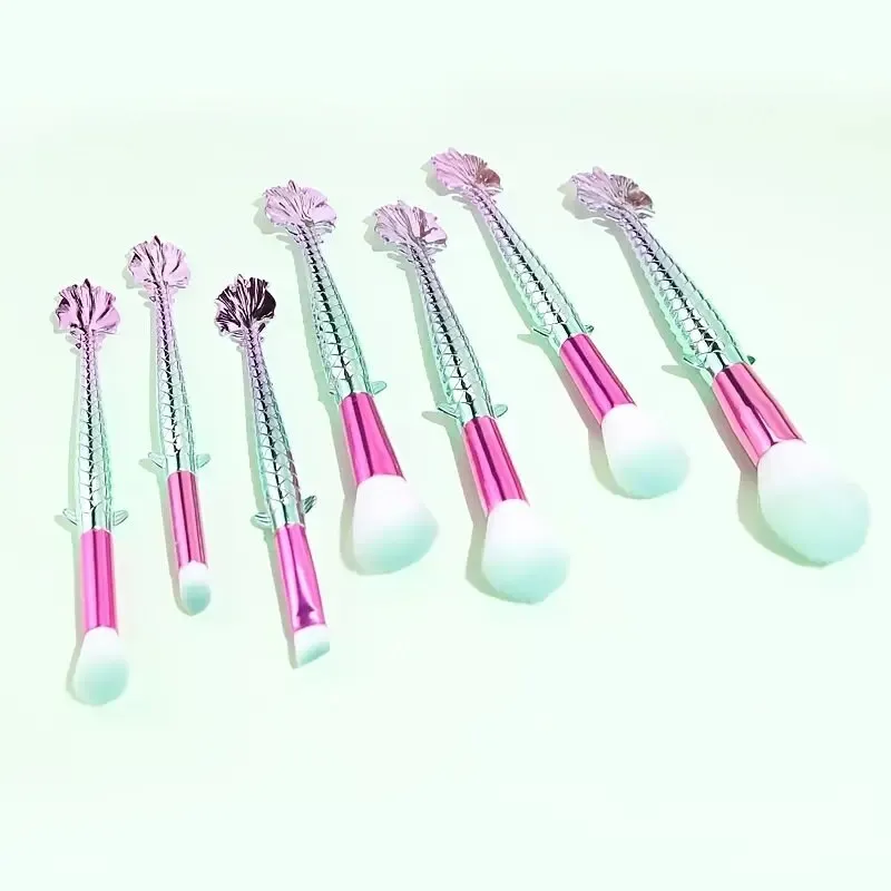 Makeup Brushes Set 7pcs 3D Mermaid Makeup Brush Cosmetic Brushes Eyeshadow Eyeliner Blush Brushes