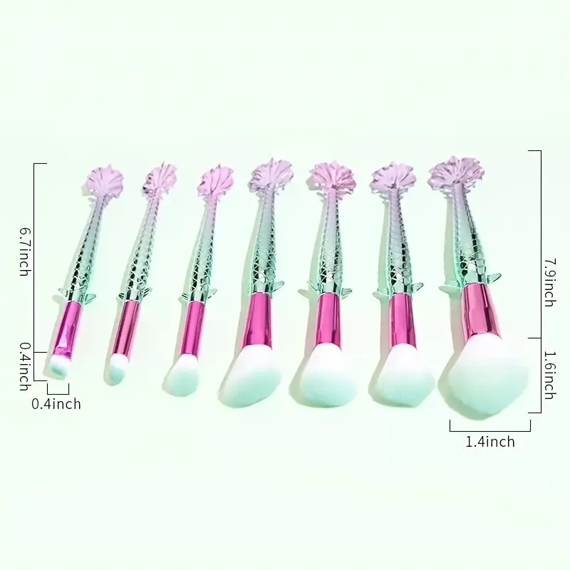 Makeup Brushes Set 7pcs 3D Mermaid Makeup Brush Cosmetic Brushes Eyeshadow Eyeliner Blush Brushes