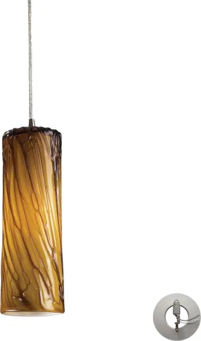 Maple 1 Light Pendant In Satin Nickel and Maple Amber - Includes Recessed Lighting Kit