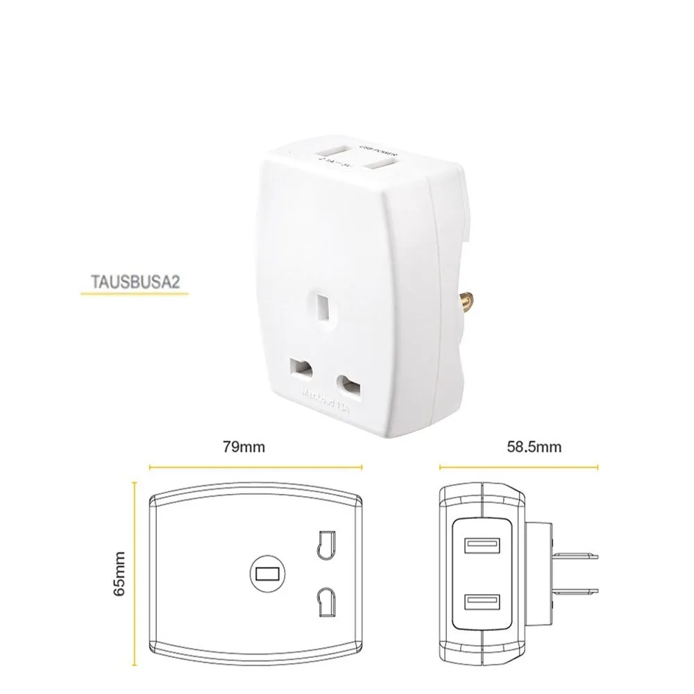 Masterplug Travel Adapter with 2 USB (2.1A) UK (TAUSBEUR2-MPA) / (TAUSBUSA2-MP)