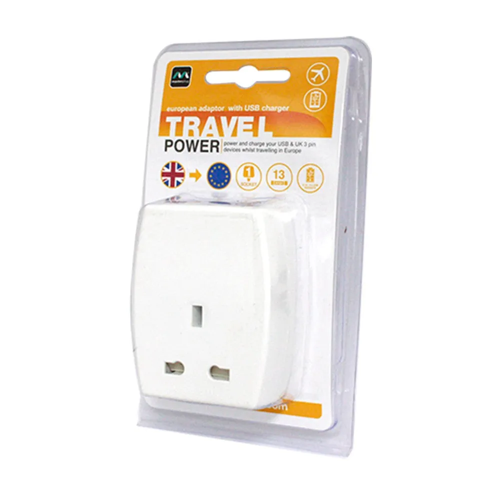 Masterplug Travel Adapter with 2 USB (2.1A) UK (TAUSBEUR2-MPA) / (TAUSBUSA2-MP)