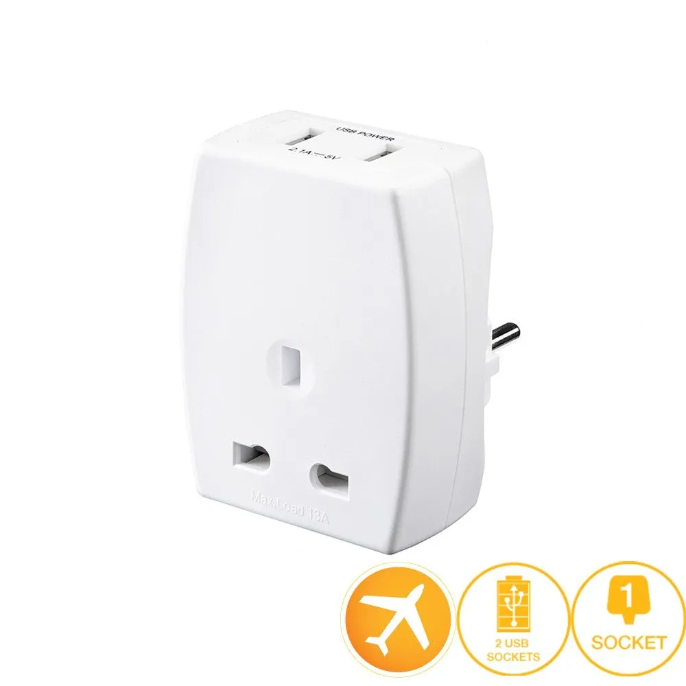 Masterplug Travel Adapter with 2 USB (2.1A) UK (TAUSBEUR2-MPA) / (TAUSBUSA2-MP)