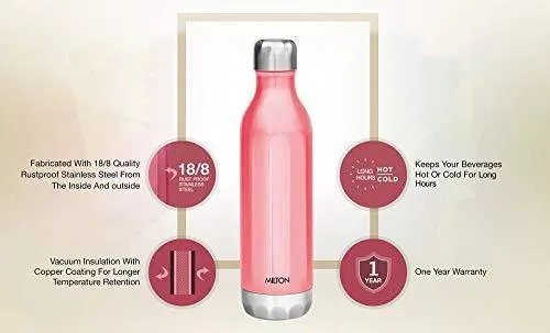 Milton Bliss 900 Thermosteel Water Bottle, 820 ml (Pink)