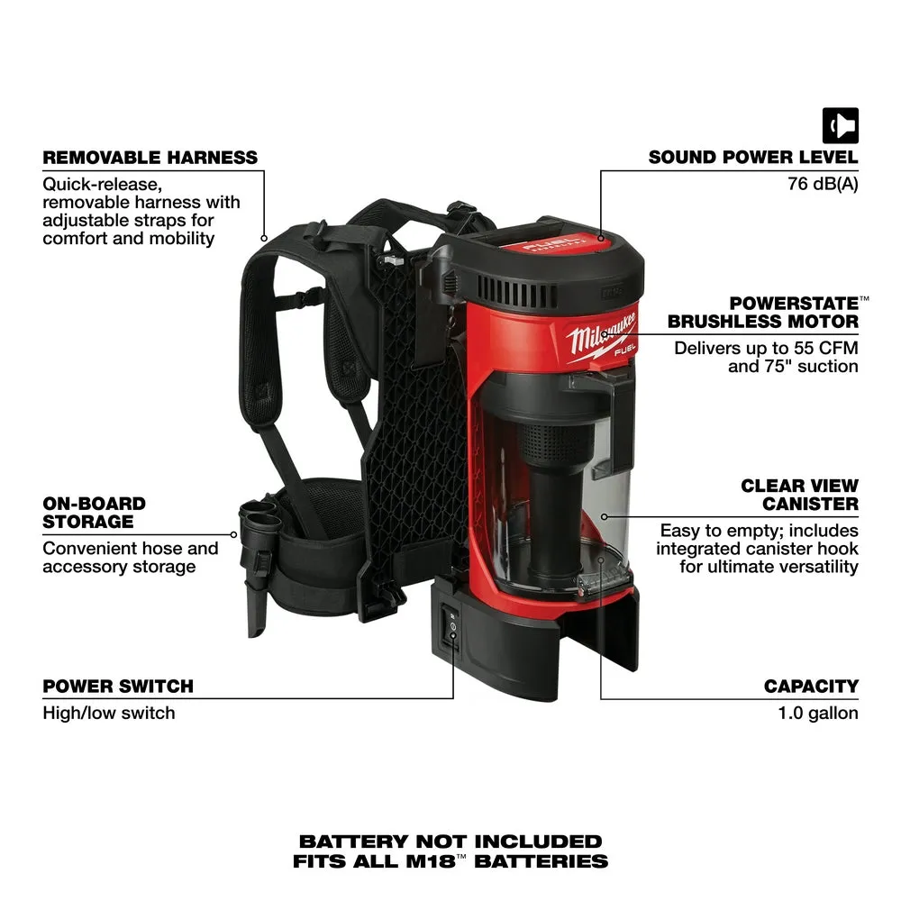 Milwaukee 0885-20 M18 FUEL 3-in-1 Backpack Vacuum (Bare Tool)