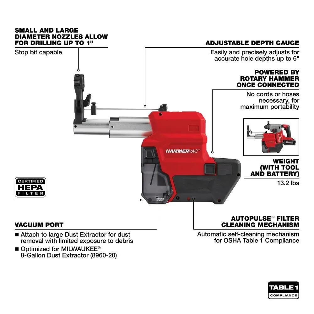 Milwaukee 2912-DE M18 Fuel HammerVac 1" Dedicated Dust Extractor