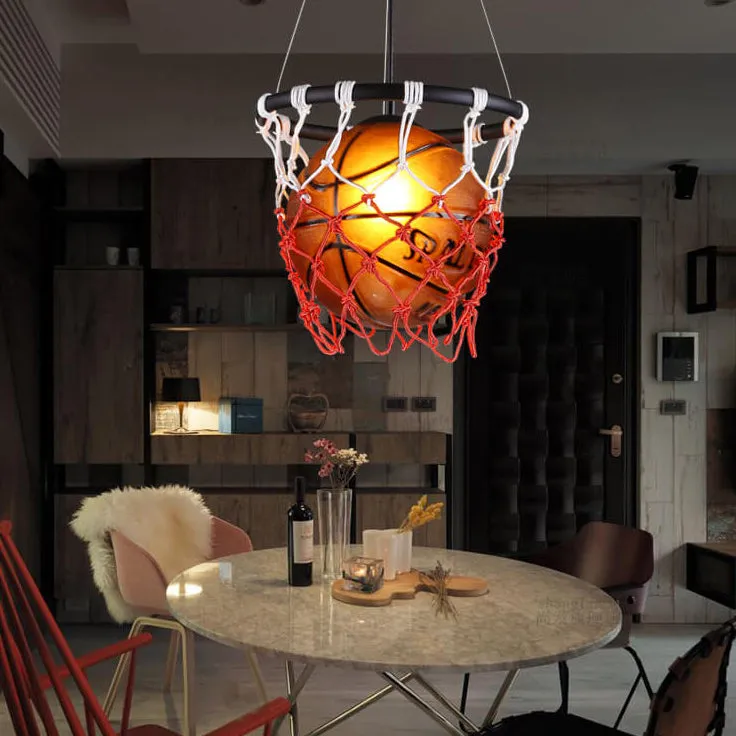 Modern Creative Basketball Iron Glass Mesh Rope 1-Light Pendant Light