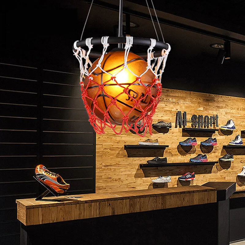 Modern Creative Basketball Iron Glass Mesh Rope 1-Light Pendant Light