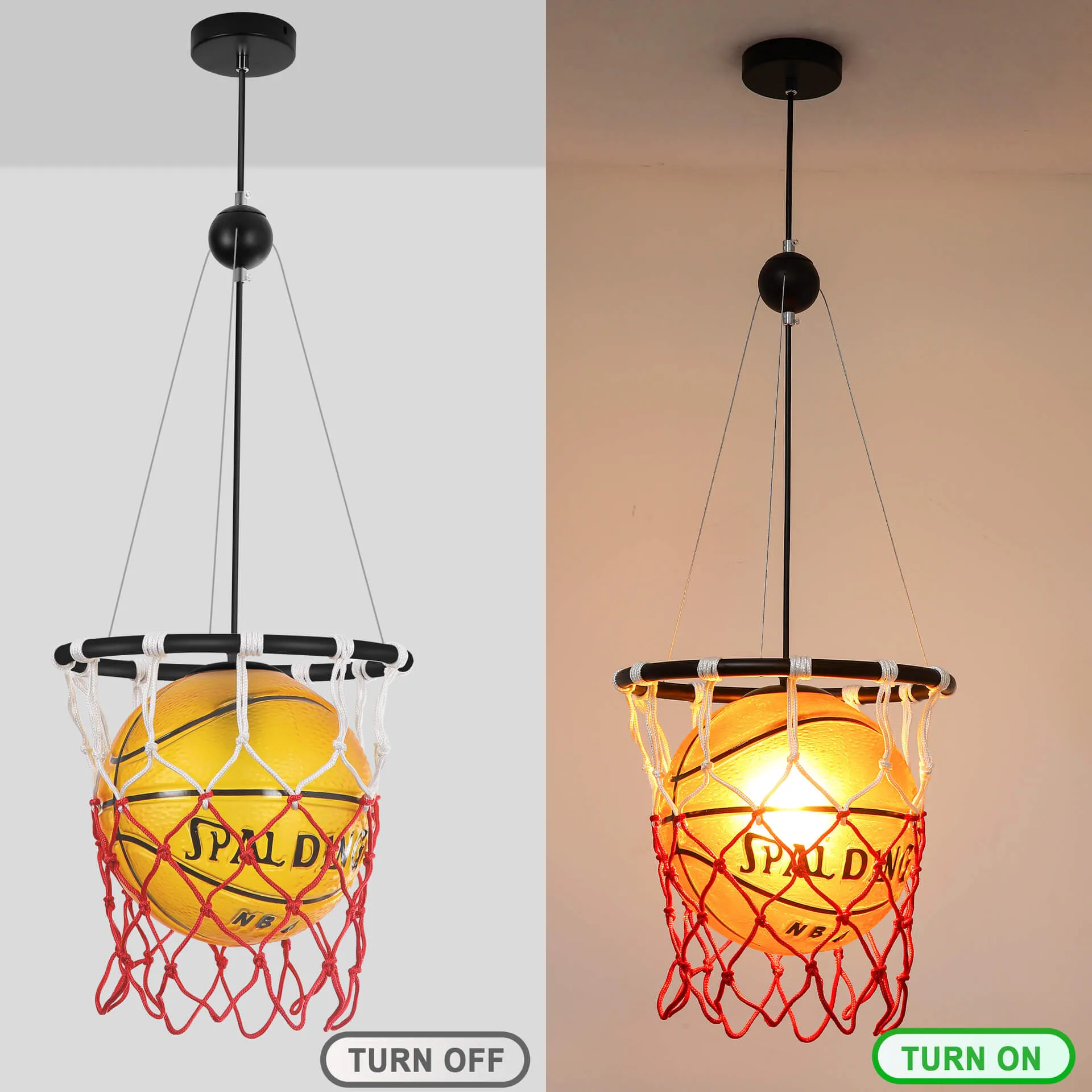 Modern Creative Basketball Iron Glass Mesh Rope 1-Light Pendant Light