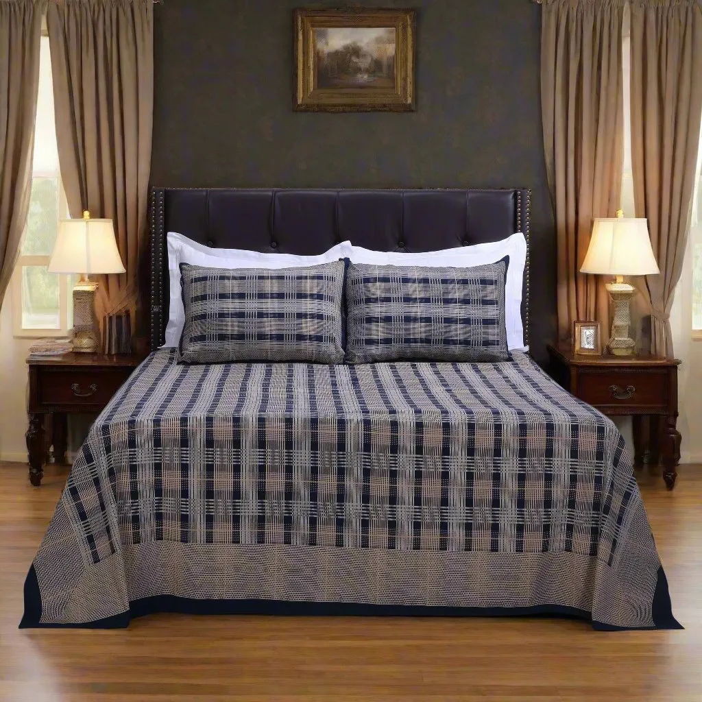 Monica Geometric Navy Blue Cotton Bedsheet