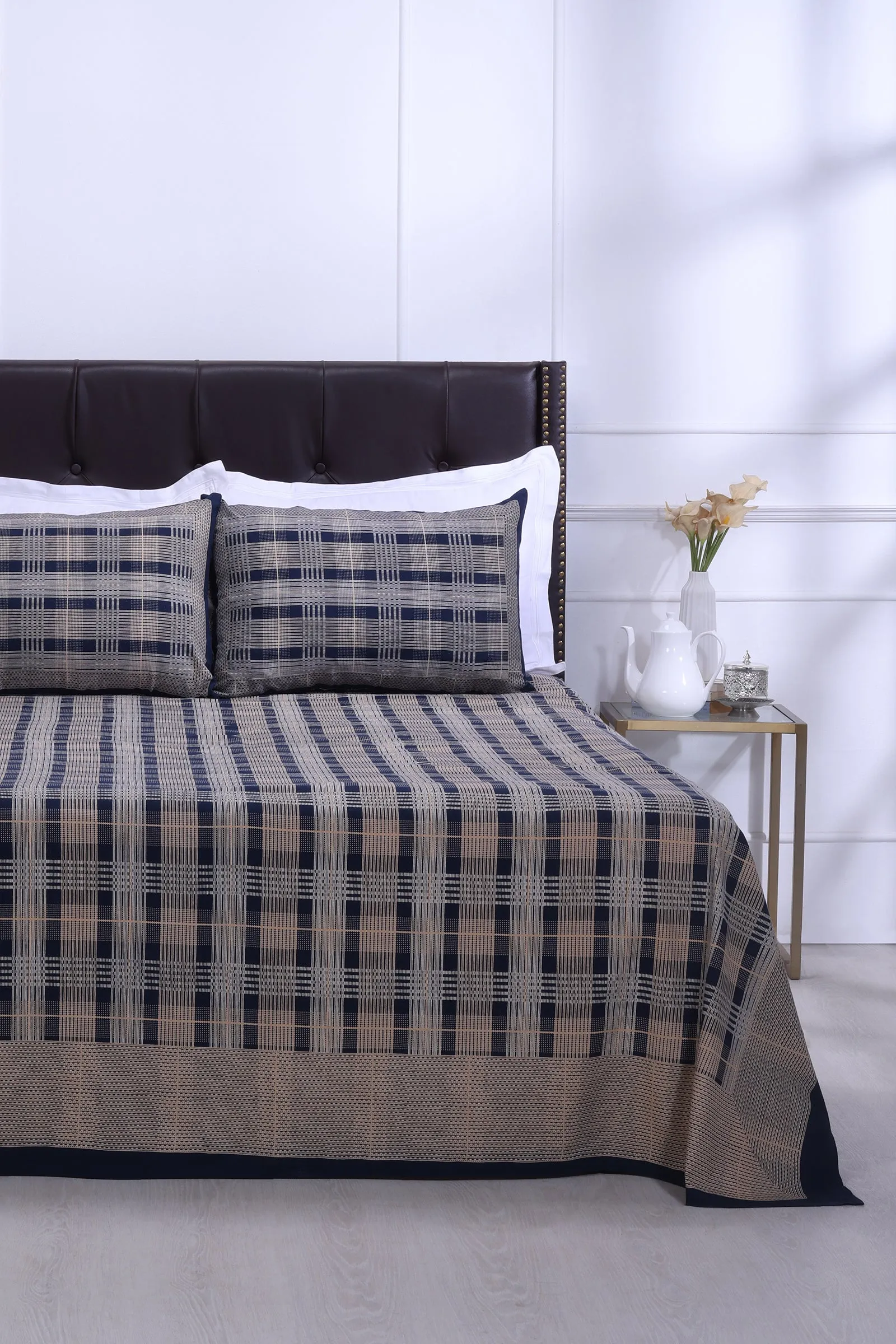 Monica Geometric Navy Blue Cotton Bedsheet