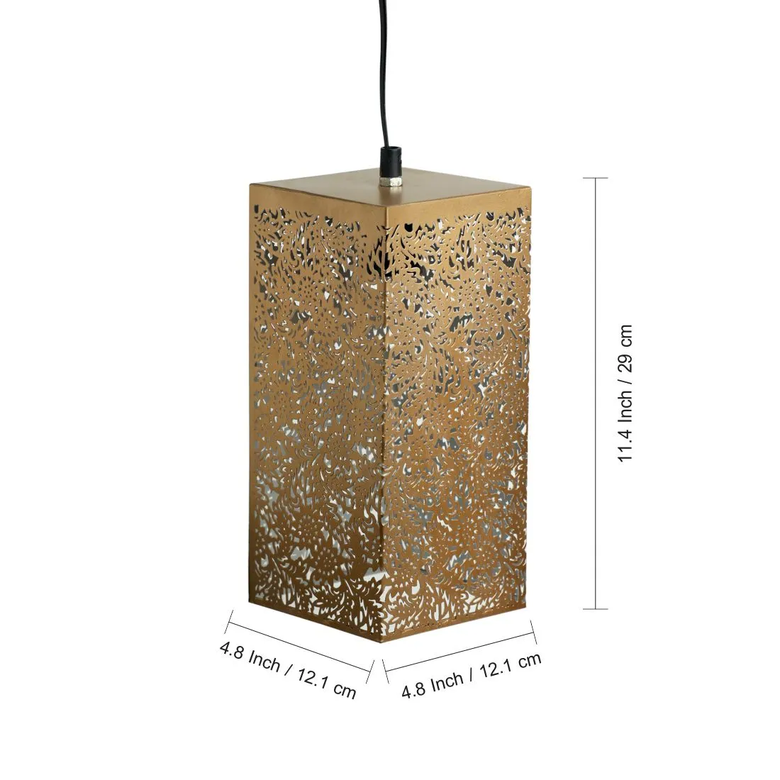 'Monochrome Lights' Hand-Etched Cuboidal Hanging Pendant Lamp In Iron (27.9 cm)