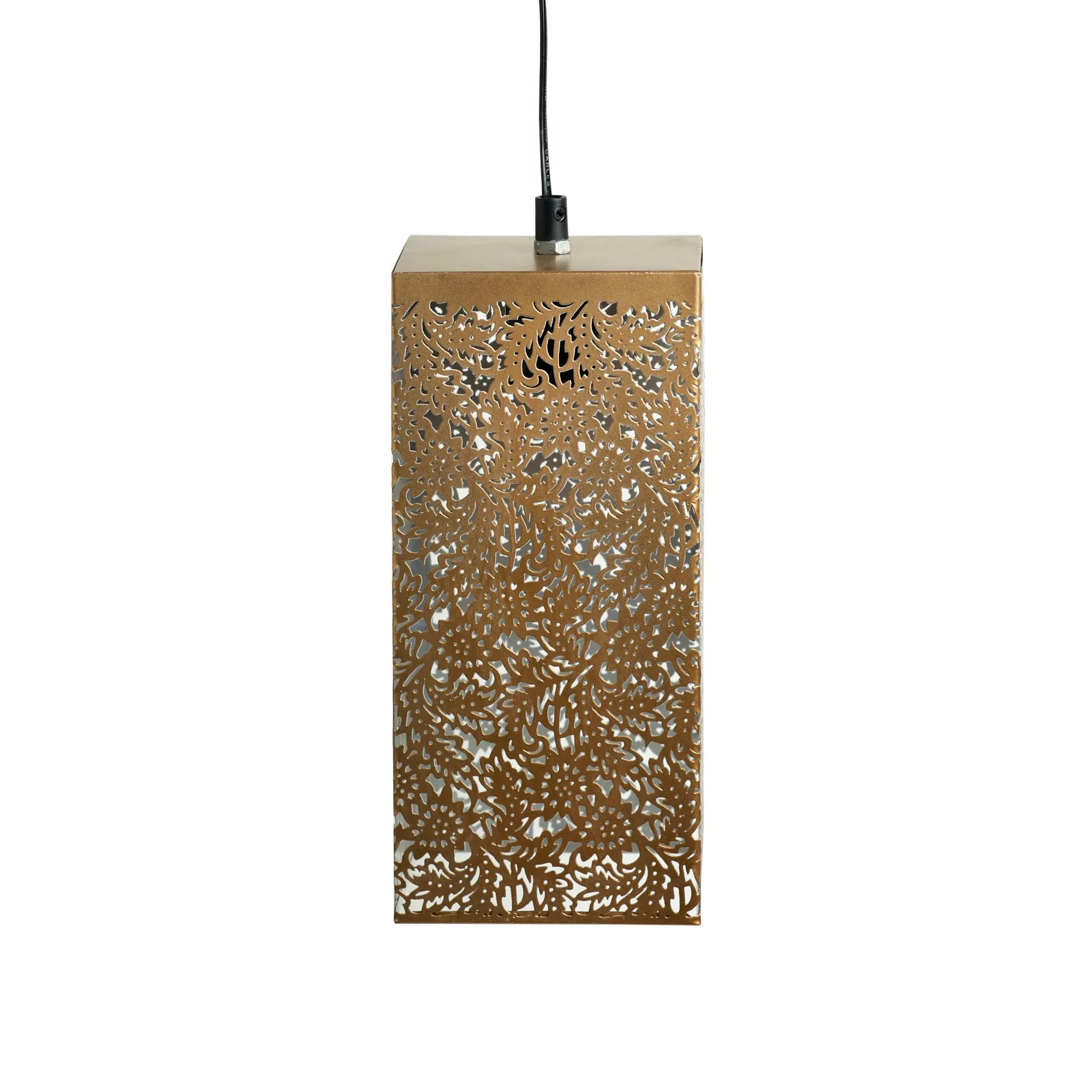 'Monochrome Lights' Hand-Etched Cuboidal Hanging Pendant Lamp In Iron (27.9 cm)