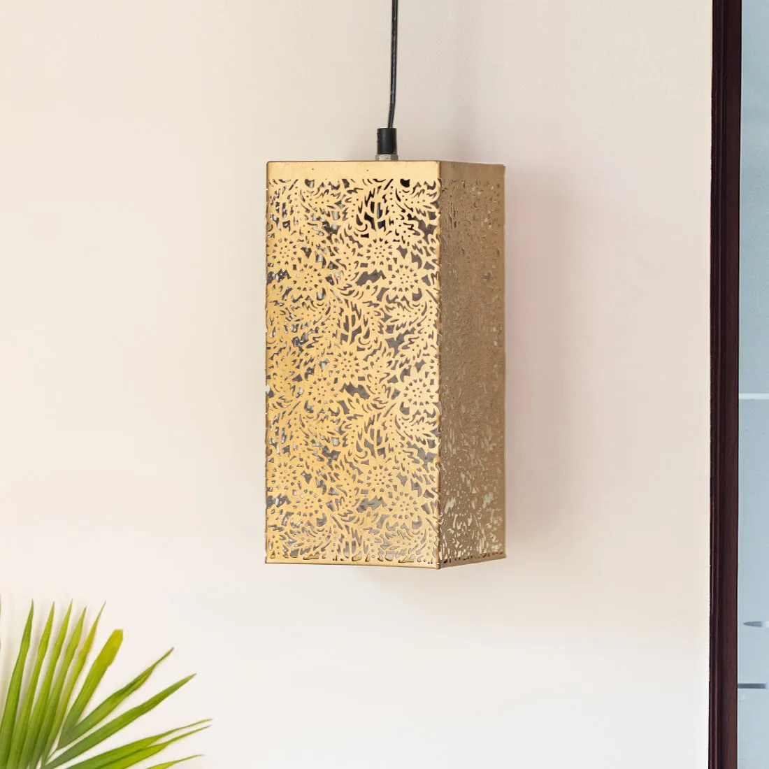 'Monochrome Lights' Hand-Etched Cuboidal Hanging Pendant Lamp In Iron (27.9 cm)