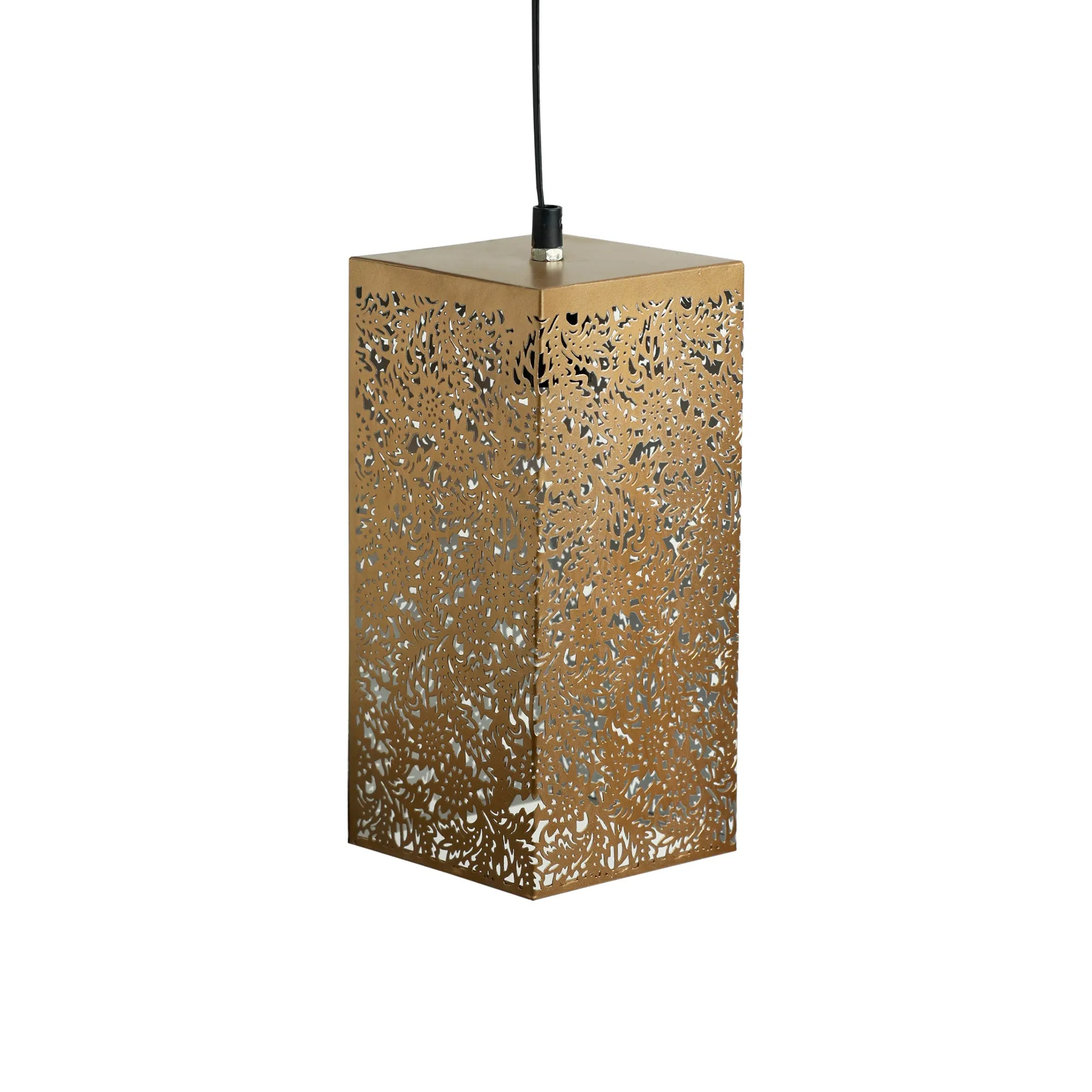 'Monochrome Lights' Hand-Etched Cuboidal Hanging Pendant Lamp In Iron (27.9 cm)