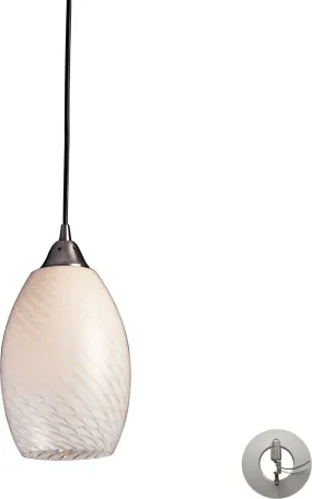 Mulinello 1 Light Pendant In Satin Nickel and White Swirl Glass - Includes Recessed Lighting Kit