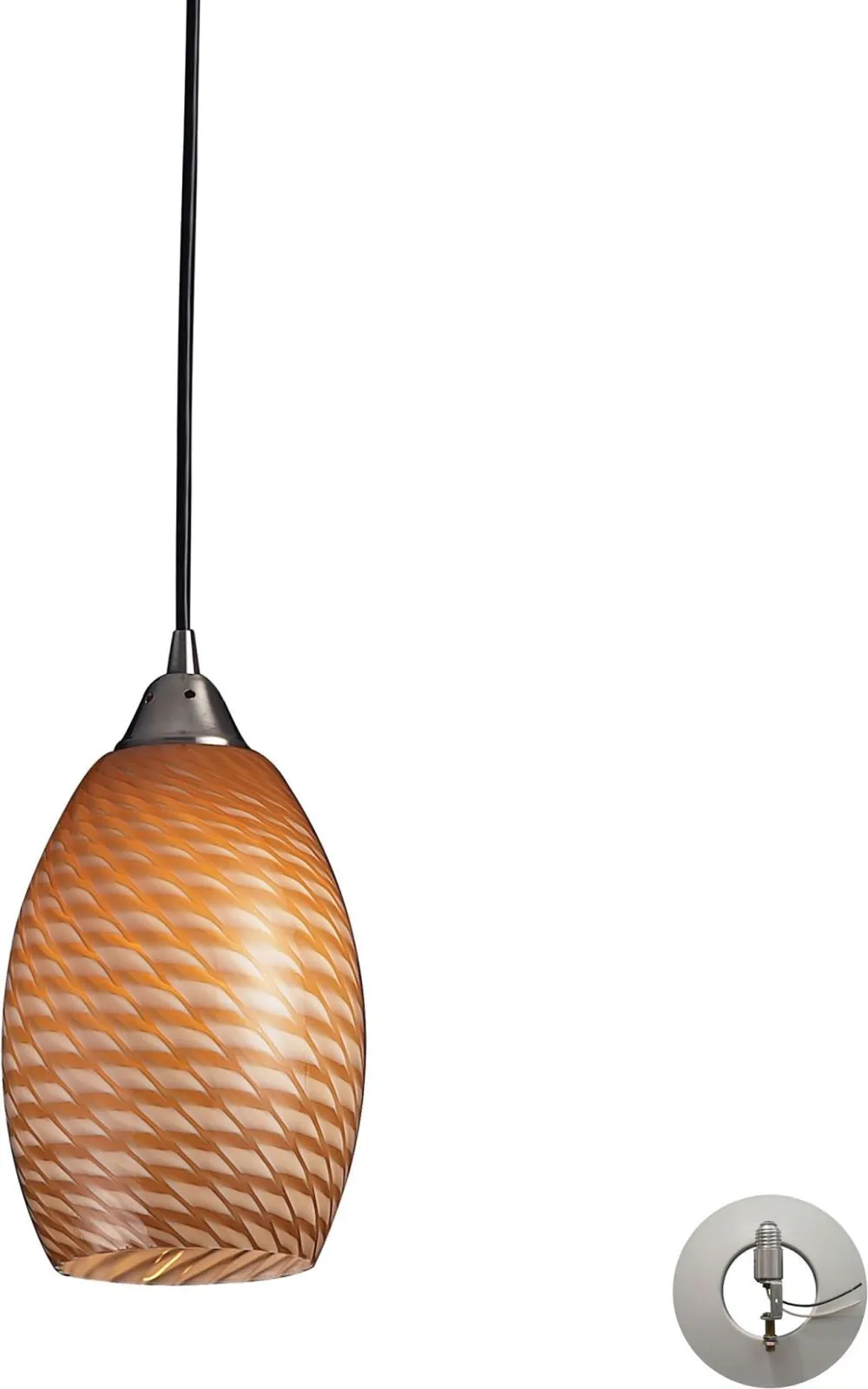 Mulinello 1 Light Pendant In Satin Nickel With Cocoa Glass - Includes Recessed Lighting Kit