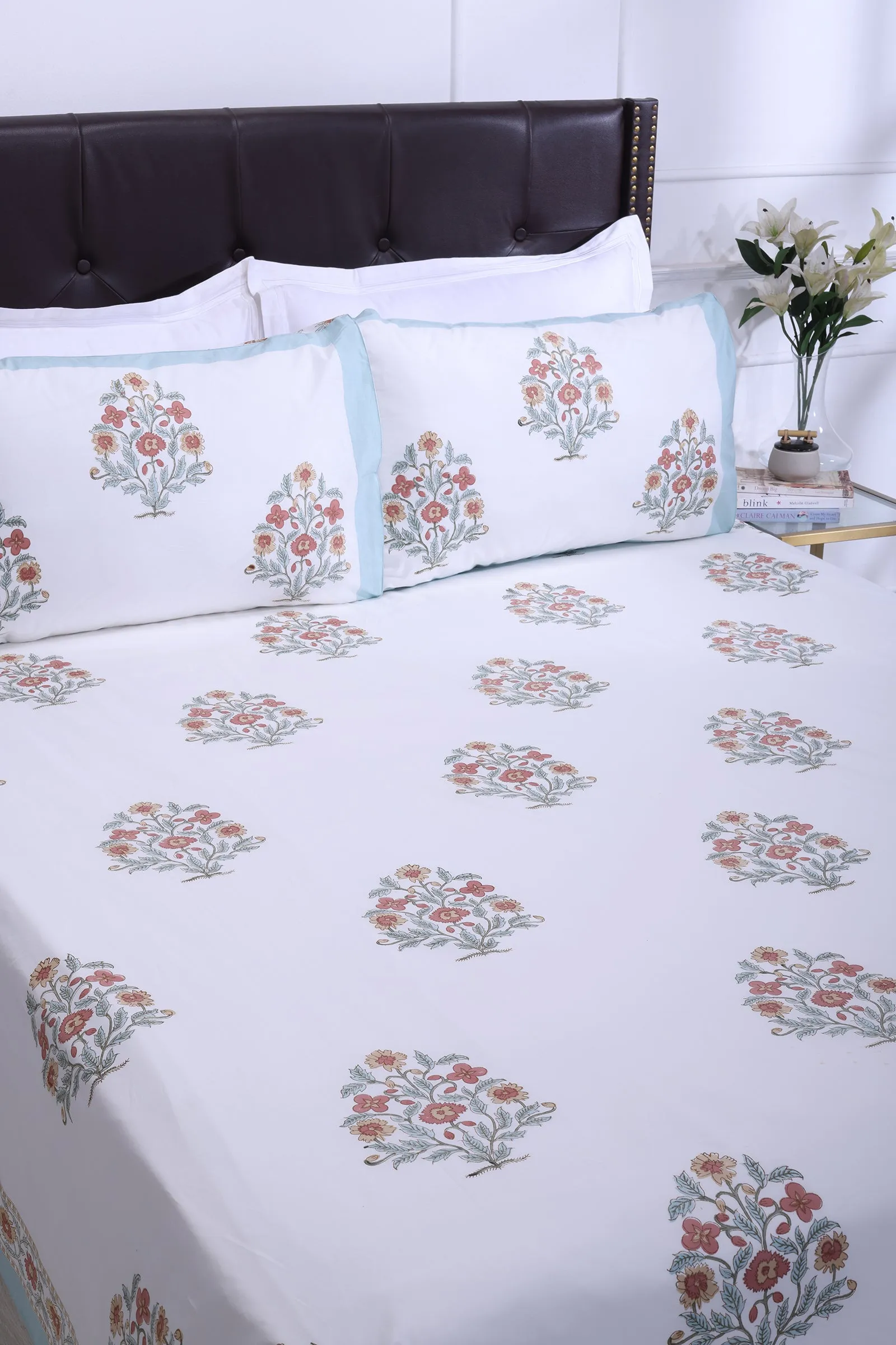 Nasrine Phool Green Cotton Percale Bedsheet