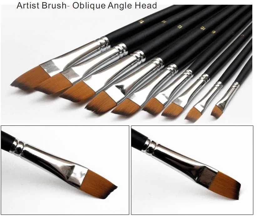 Nylon Paint Brush Set Oblique Angle Set of 9 Paint Brushes