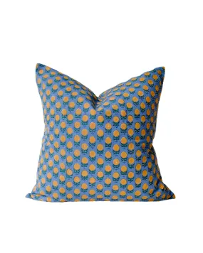 Pakhi Palace Blue Hand Blocked Linen Pillow (22x22)