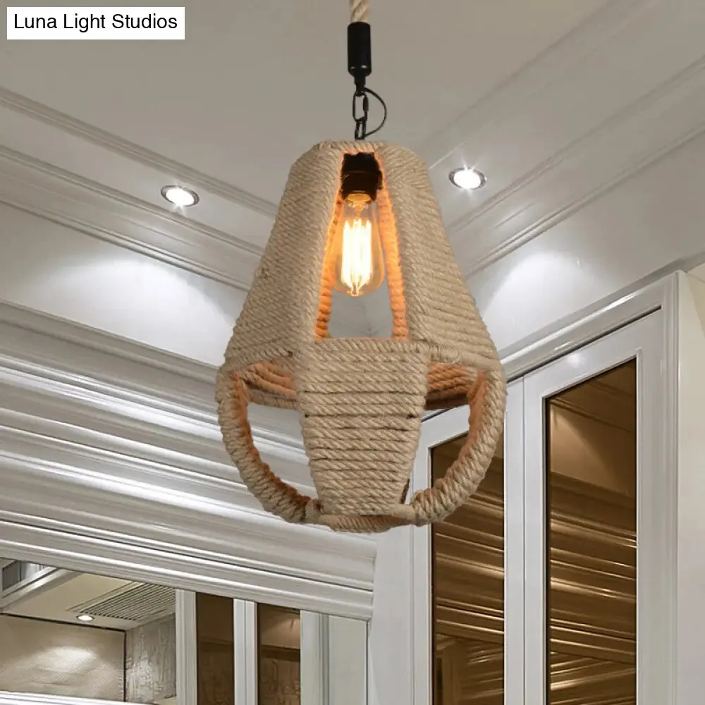 Pear Shape Pendant Light with Industrial Beige Rope - Ideal for Coffee House