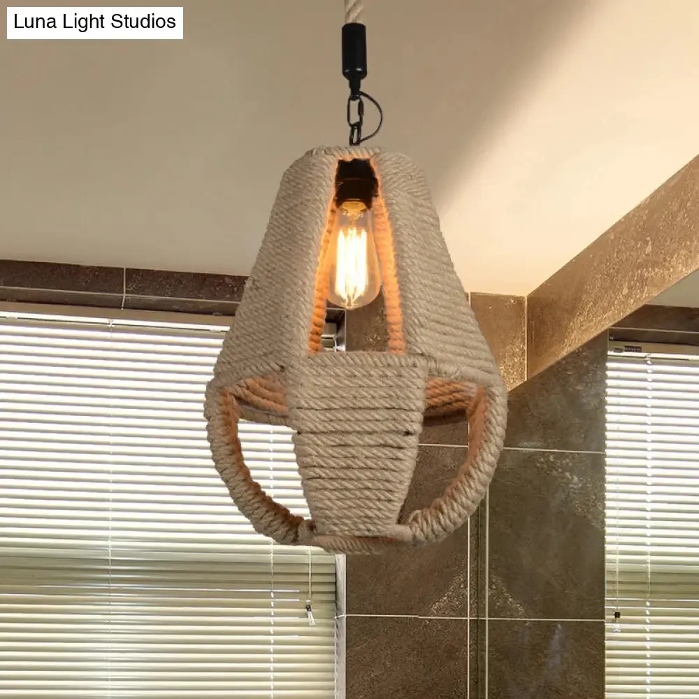 Pear Shape Pendant Light with Industrial Beige Rope - Ideal for Coffee House