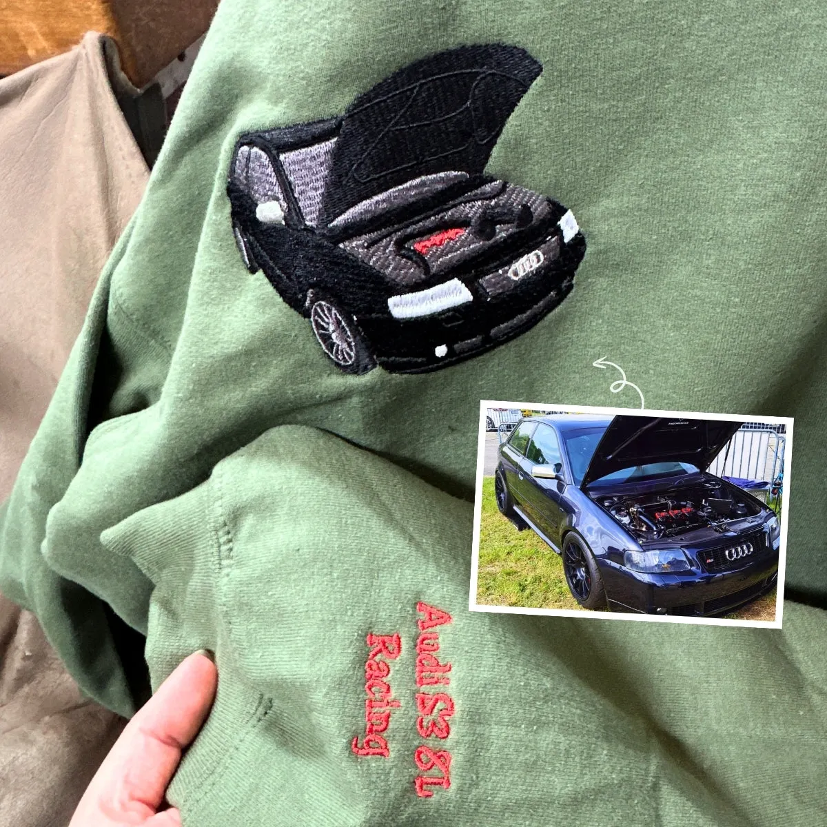 Personalized Gifts for Car Lovers Sweatshirt / Hoodie Embroidered from Your Photo