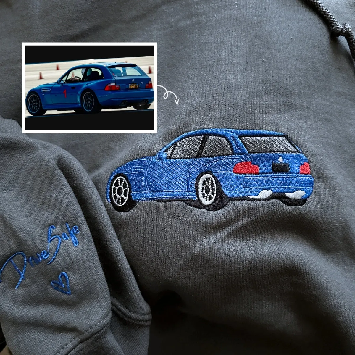 Personalized Gifts for Car Lovers Sweatshirt / Hoodie Embroidered from Your Photo