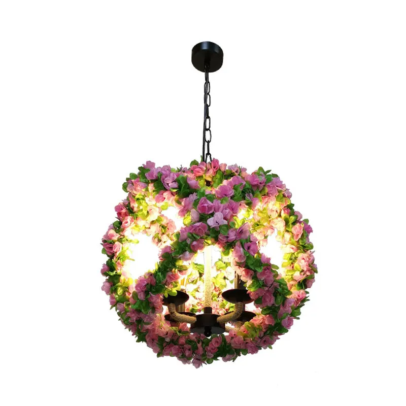 Peyton - Global Industrial Global Chandelier Light Fixture 3 Lights Metal LED Flower Pendant Lamp in Pink for Restaurant