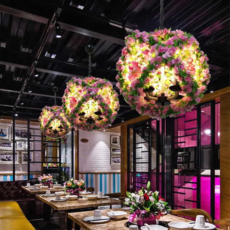 Peyton - Global Industrial Global Chandelier Light Fixture 3 Lights Metal LED Flower Pendant Lamp in Pink for Restaurant