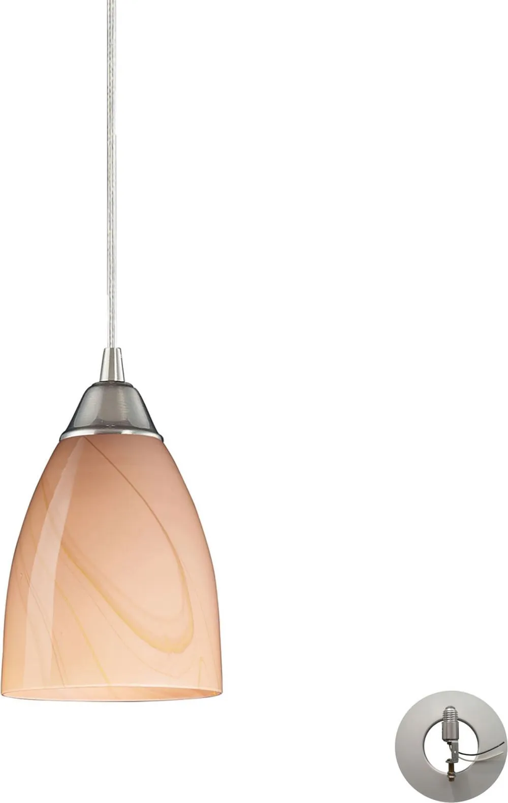 Pierra 1 Light Pendant In Satin Nickel and Sandy Glass - Includes Recessed Lighting Kit